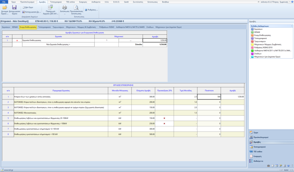 Αμοιβές για Ενεργειακή Επιθεώρηση