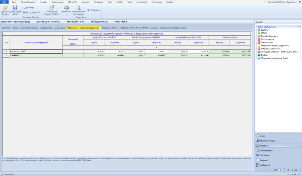 Αμοιβές Μηχανικών-Νόμιμες/Συμβατικές