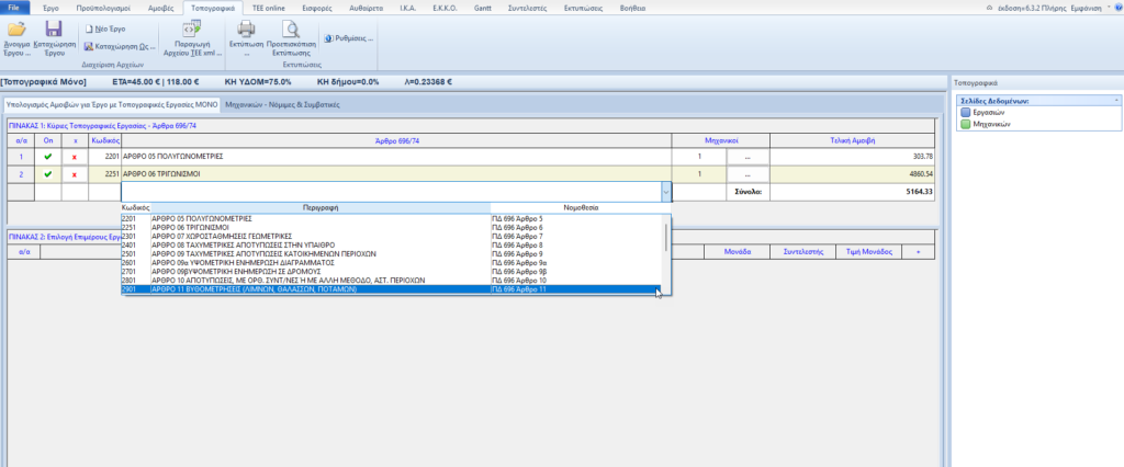 Υπολογισμός Αμοιβών για έργο με Τοπογραφικές Εργασίες μόνο