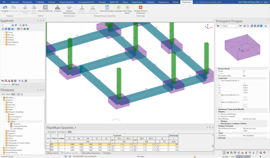 Προσομοίωση των μεμονωμένων πεδίλων